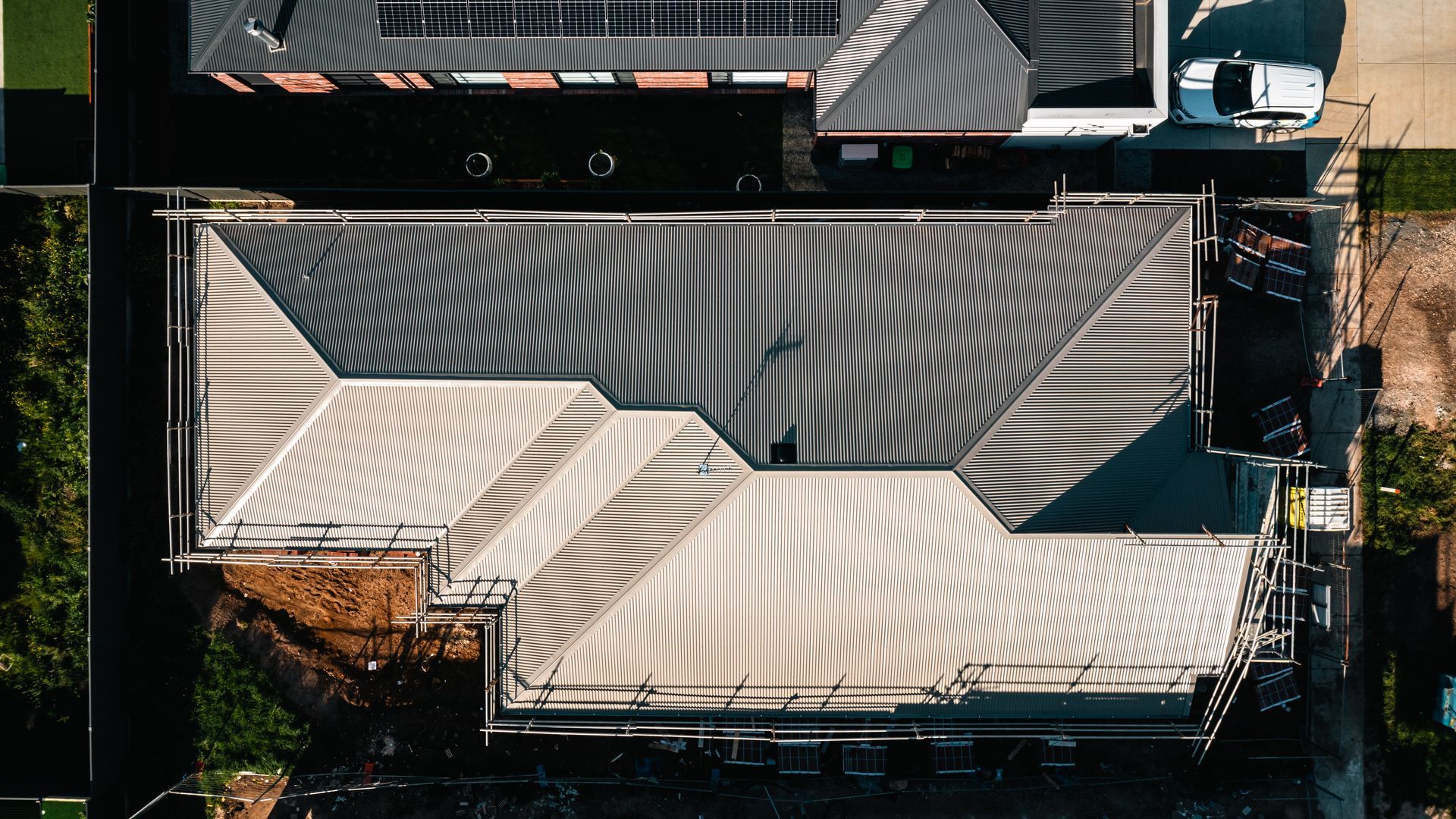 Freshly installed Colorbond roof showing Vicwest Roofing workmanship
